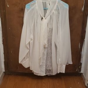 Cream see through long sleeve shirt